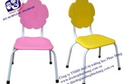 GHẾ MẪU GIÁO CHÂN SẮT MẶT NHỰA TỰA HÌNH BÔNG HOA-BG34