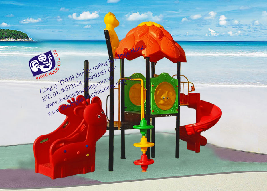 3-nha-cau-truot-mai-la-thang-leo-con-huou Bộ liên hoàn mái lá cầu trượt xoắn